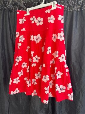 J. Crew Red Floral Tiered Midi Skirt M